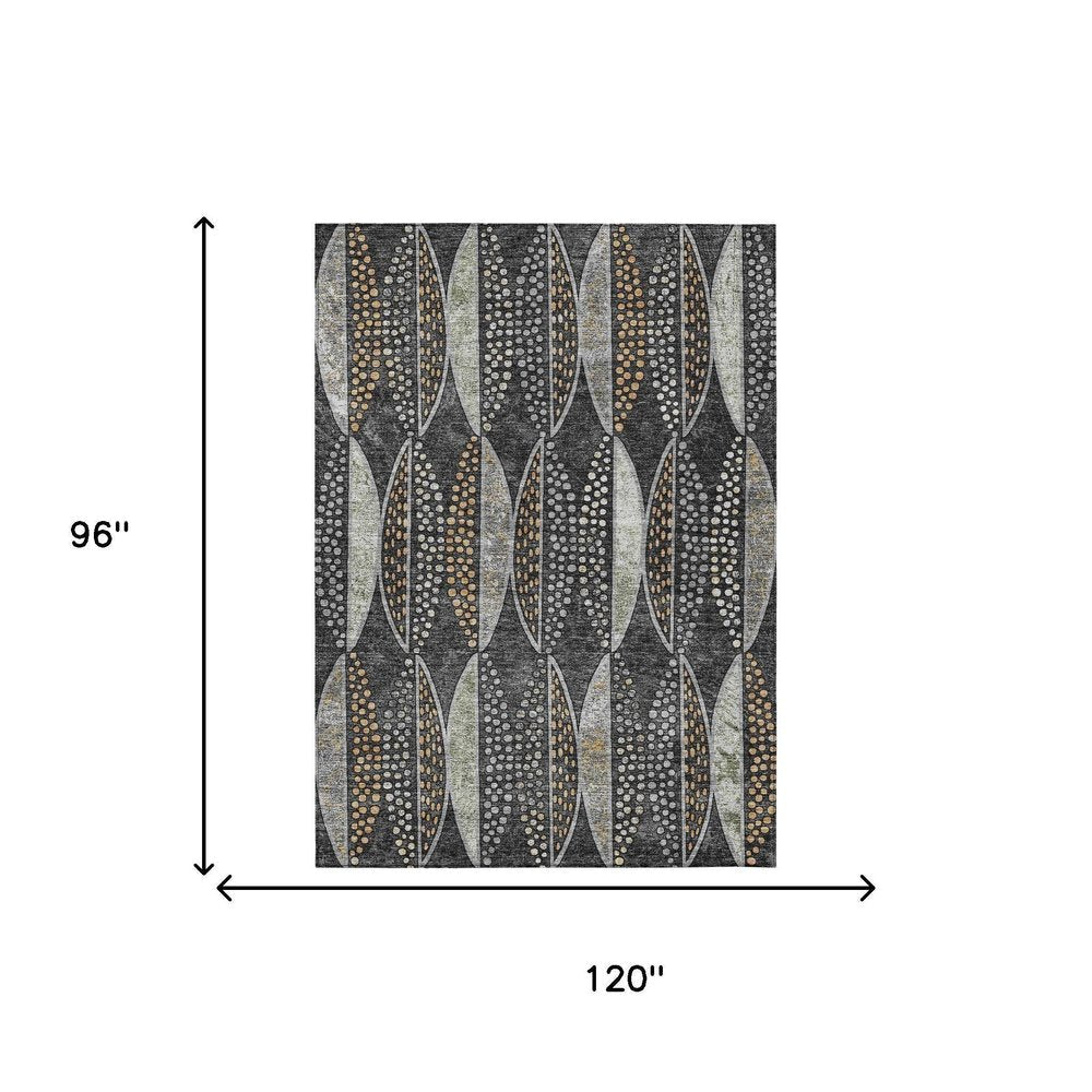 8' X 10' Black And Green Geometric Washable Indoor Outdoor Area Rug — view 3