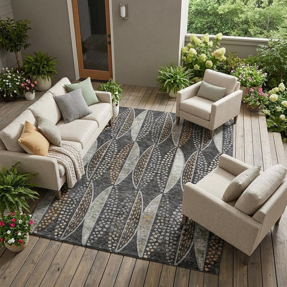 8' X 10' Black And Green Geometric Washable Indoor Outdoor Area Rug — view 4