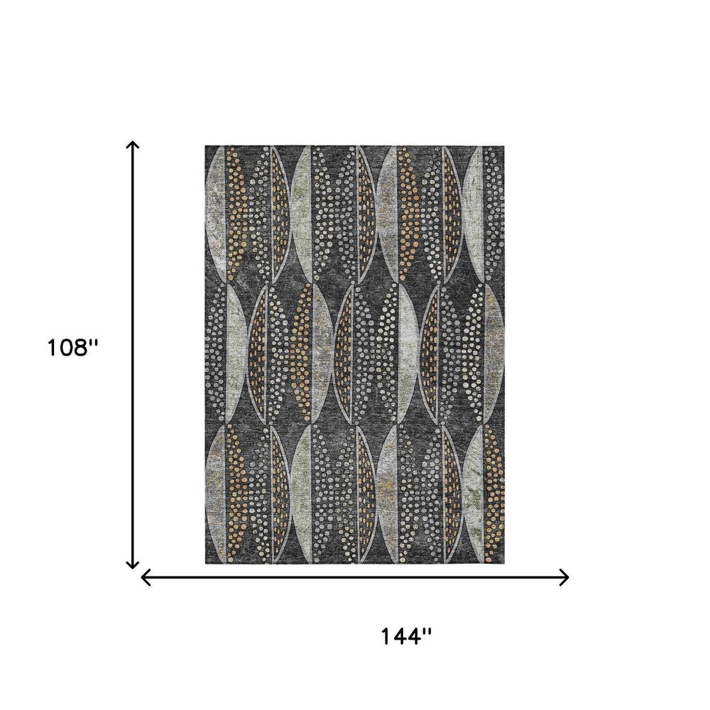 9' X 12' Black And Green Geometric Washable Indoor Outdoor Area Rug HomeRoots
