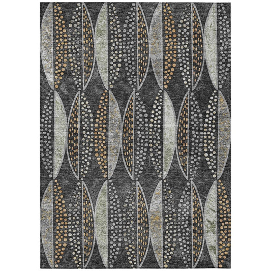 9' X 12' Black And Green Geometric Washable Indoor Outdoor Area Rug