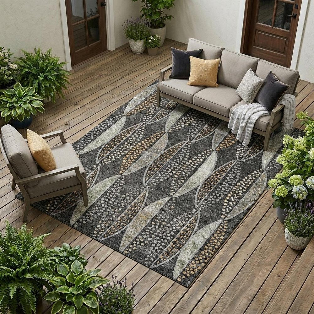 9' X 12' Black And Green Geometric Washable Indoor Outdoor Area Rug HomeRoots