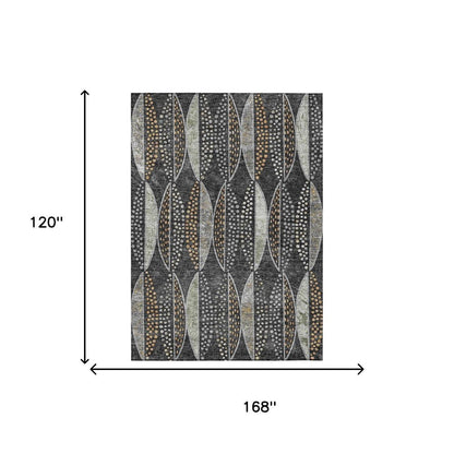 10' X 14' Black And Green Geometric Washable Indoor Outdoor Area Rug
