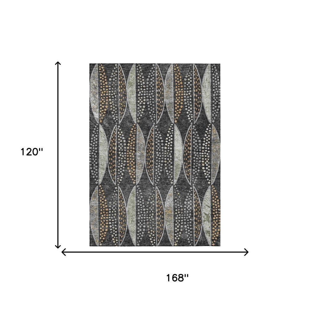 10' X 14' Black And Green Geometric Washable Indoor Outdoor Area Rug HomeRoots