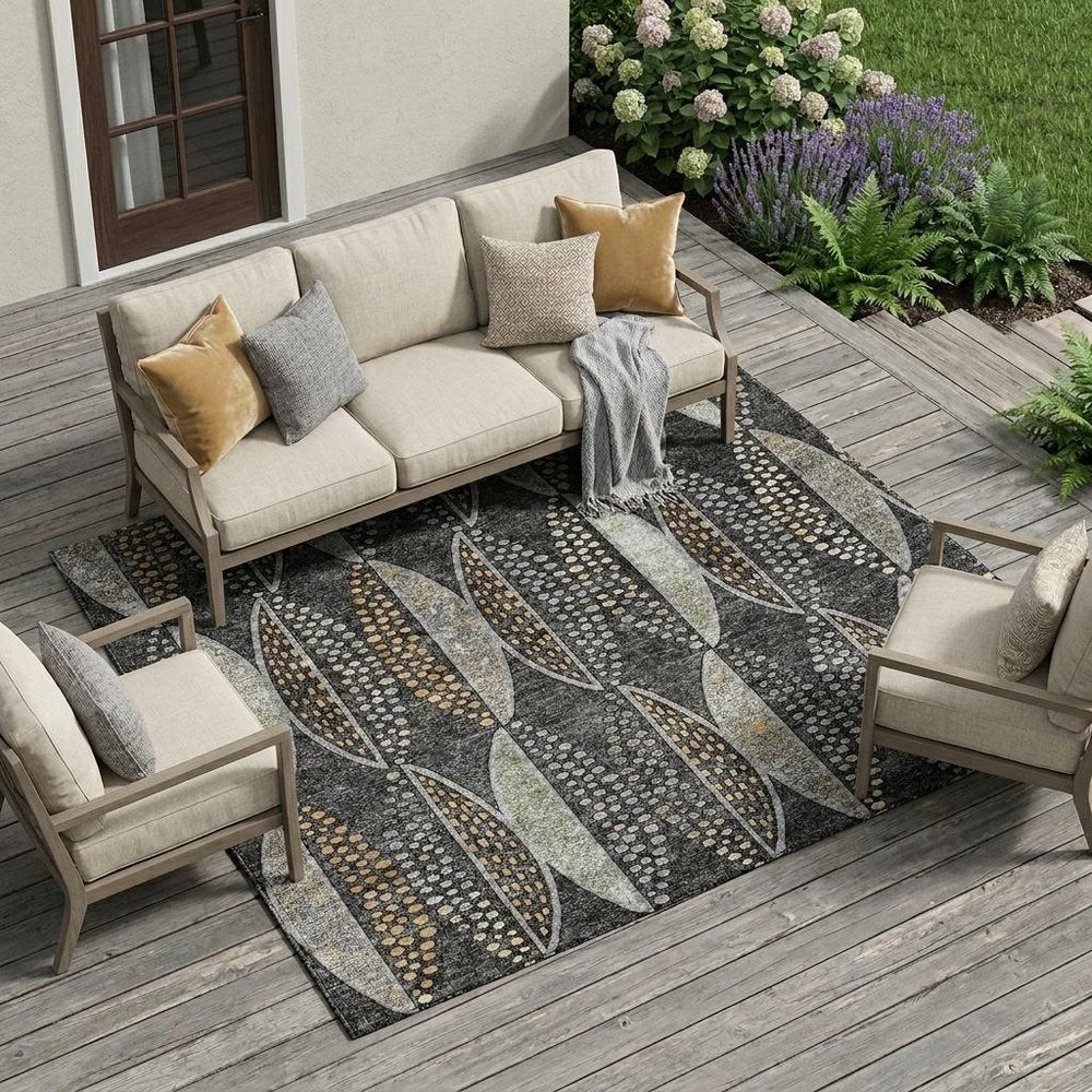 10' X 14' Black And Green Geometric Washable Indoor Outdoor Area Rug — view 4