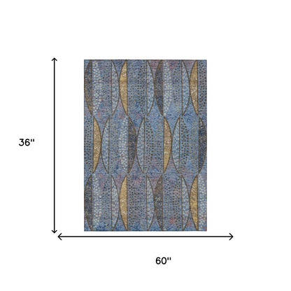 3' X 5' Blue And Brown Geometric Washable Indoor Outdoor Area Rug HomeRoots