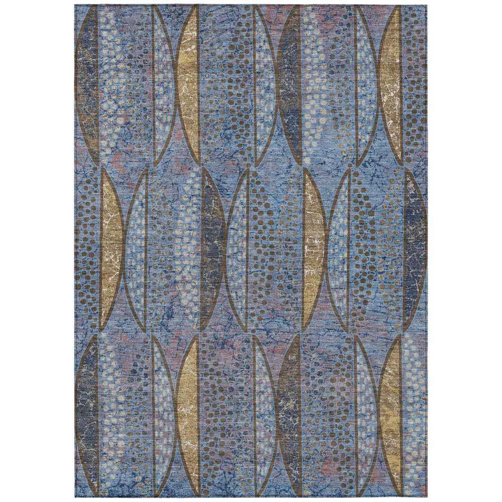 3' X 5' Blue And Brown Geometric Washable Indoor Outdoor Area Rug HomeRoots