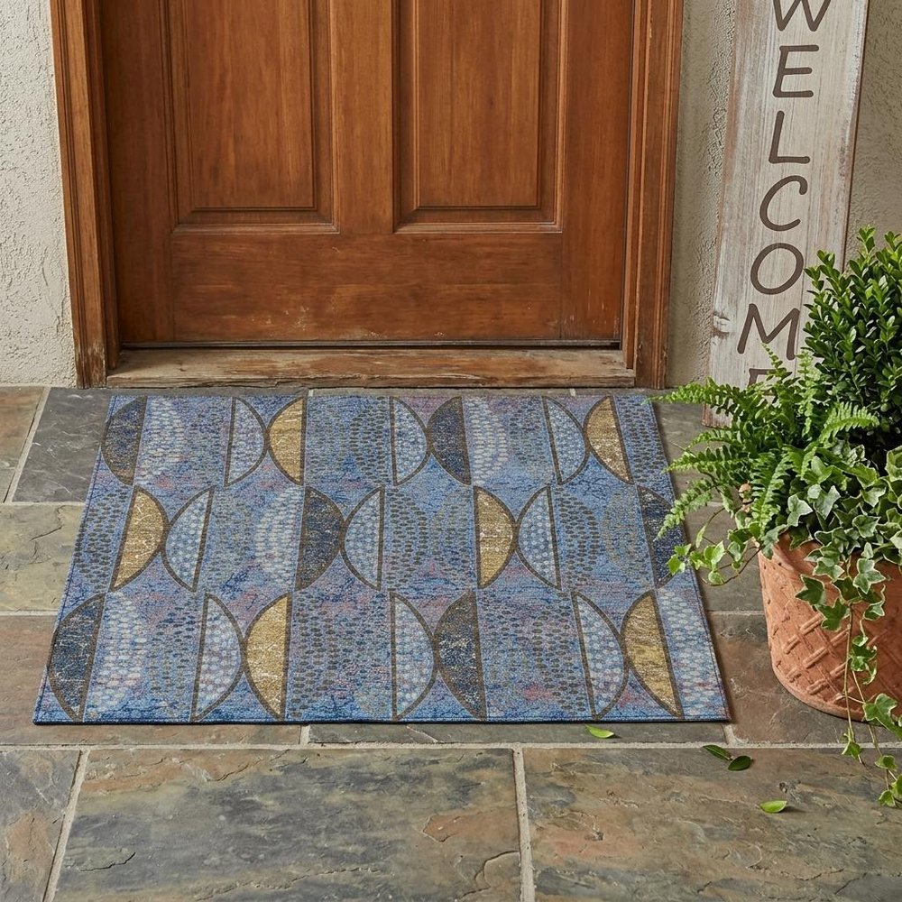3' X 5' Blue And Brown Geometric Washable Indoor Outdoor Area Rug HomeRoots