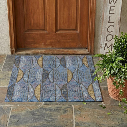 3' X 5' Blue And Brown Geometric Washable Indoor Outdoor Area Rug HomeRoots