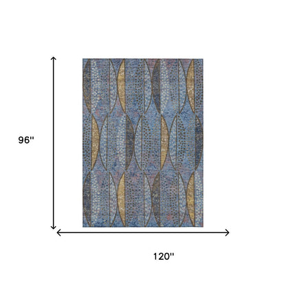 8' X 10' Blue And Brown Geometric Washable Indoor Outdoor Area Rug HomeRoots