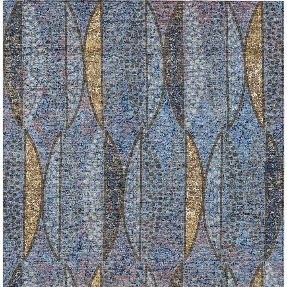 8' X 10' Blue And Brown Geometric Washable Indoor Outdoor Area Rug — view 7