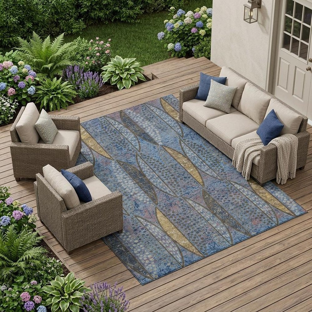 8' X 10' Blue And Brown Geometric Washable Indoor Outdoor Area Rug — view 5