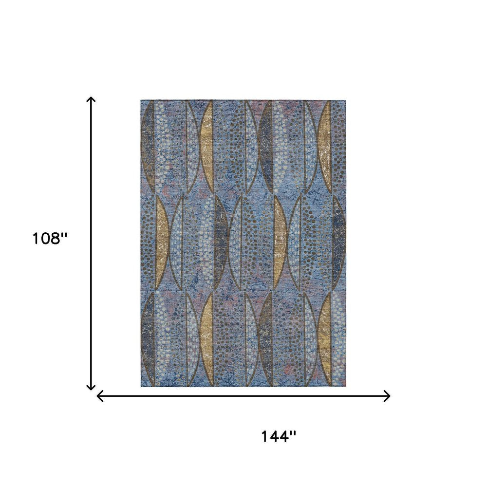 9' X 12' Blue And Brown Geometric Washable Indoor Outdoor Area Rug — view 4