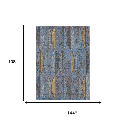 9' X 12' Blue And Brown Geometric Washable Indoor Outdoor Area Rug HomeRoots