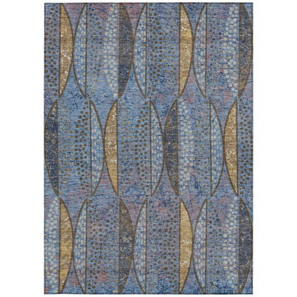 9' X 12' Blue And Brown Geometric Washable Indoor Outdoor Area Rug HomeRoots