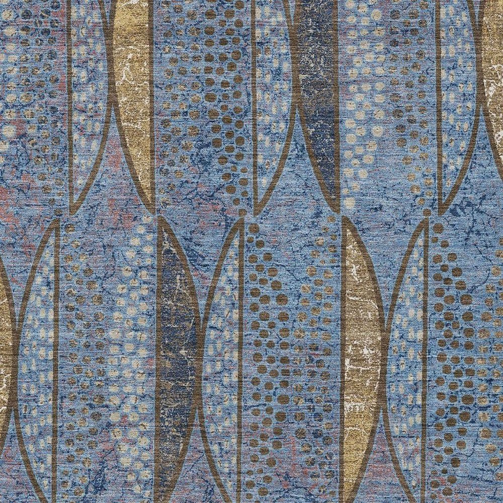 9' X 12' Blue And Brown Geometric Washable Indoor Outdoor Area Rug HomeRoots