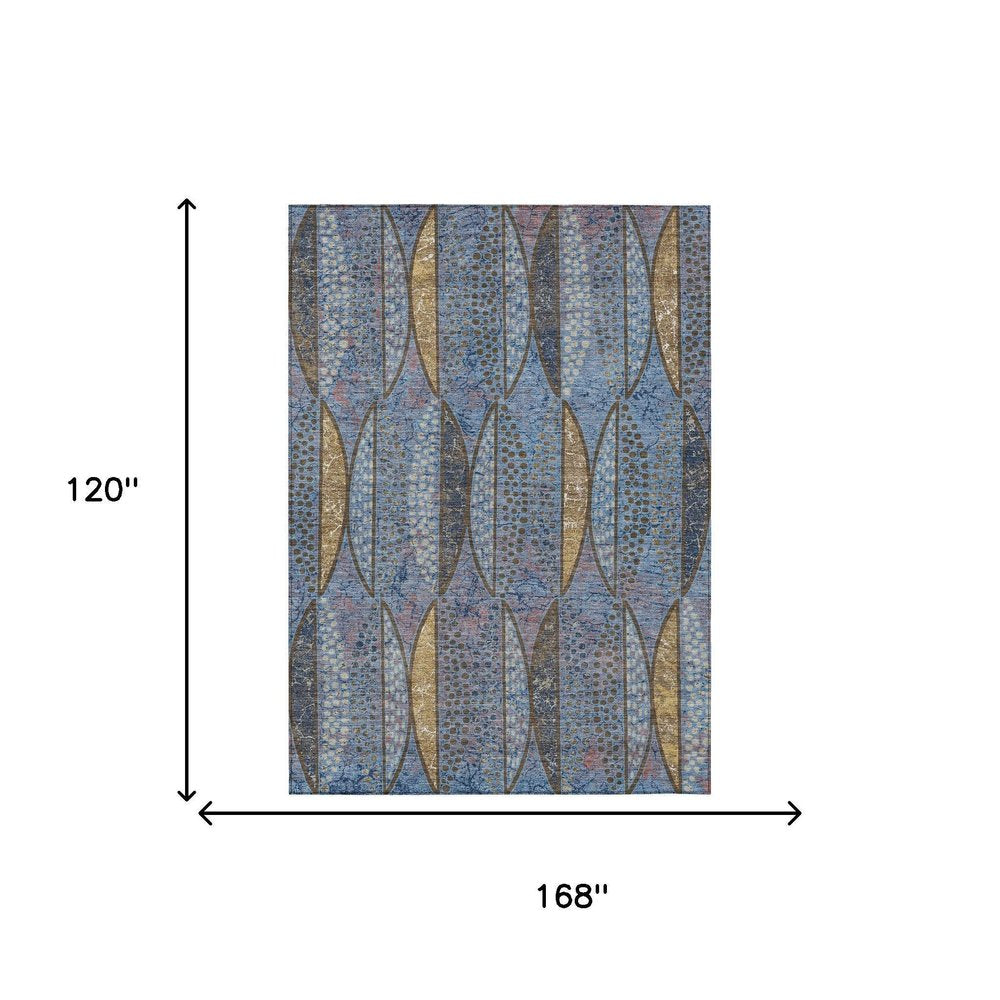 10' X 14' Blue And Brown Geometric Washable Indoor Outdoor Area Rug HomeRoots