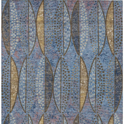 10' X 14' Blue And Brown Geometric Washable Indoor Outdoor Area Rug HomeRoots