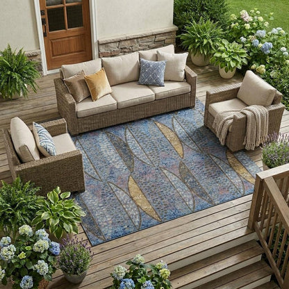 10' X 14' Blue And Brown Geometric Washable Indoor Outdoor Area Rug HomeRoots