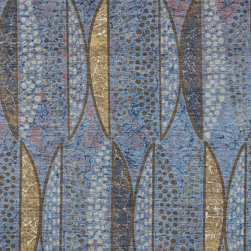 10' X 14' Blue And Brown Geometric Washable Indoor Outdoor Area Rug — view 6