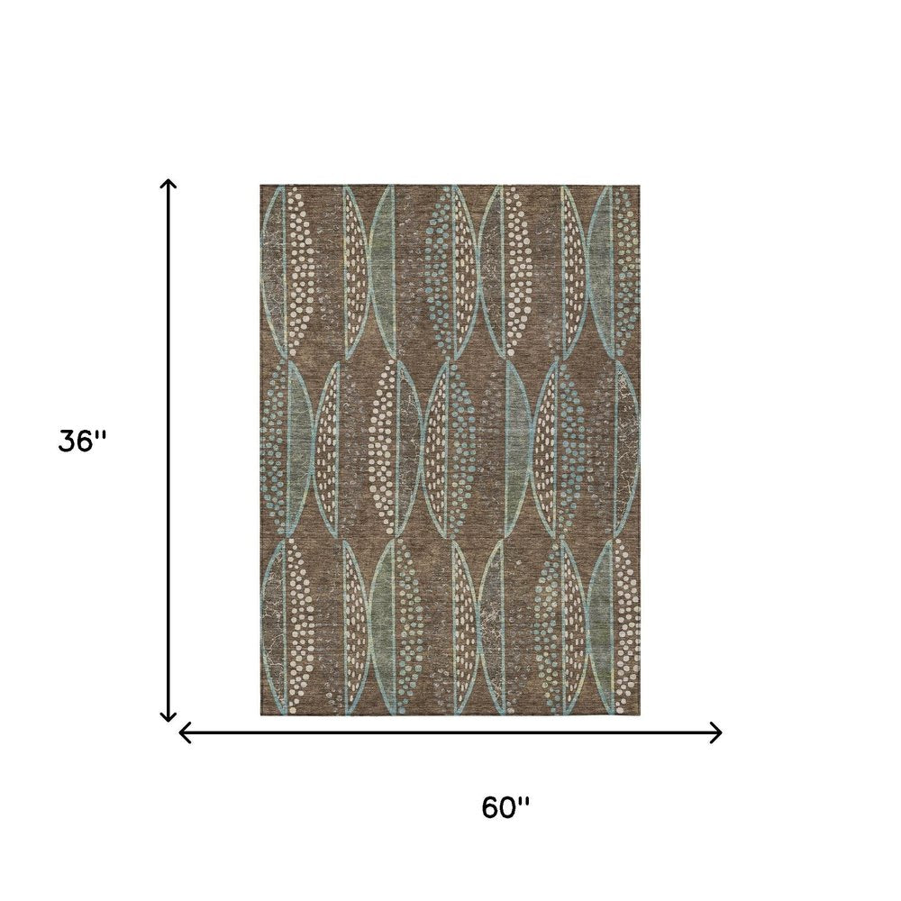 3' X 5' Brown And Gray Geometric Washable Indoor Outdoor Area Rug — view 4
