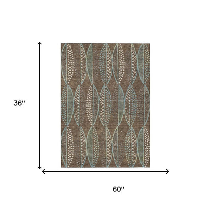 3' X 5' Brown And Gray Geometric Washable Indoor Outdoor Area Rug HomeRoots