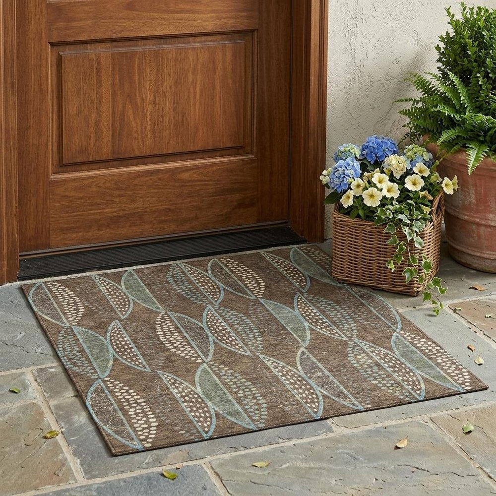 3' X 5' Brown And Gray Geometric Washable Indoor Outdoor Area Rug HomeRoots