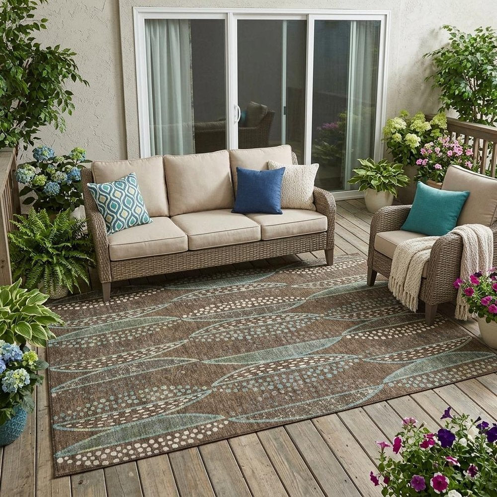 5' X 8' Brown And Gray Geometric Washable Indoor Outdoor Area Rug HomeRoots
