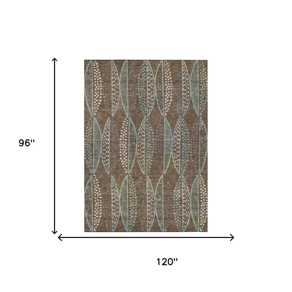 8' X 10' Brown And Gray Geometric Washable Indoor Outdoor Area Rug — view 4