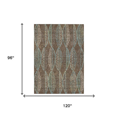 8' X 10' Brown And Gray Geometric Washable Indoor Outdoor Area Rug