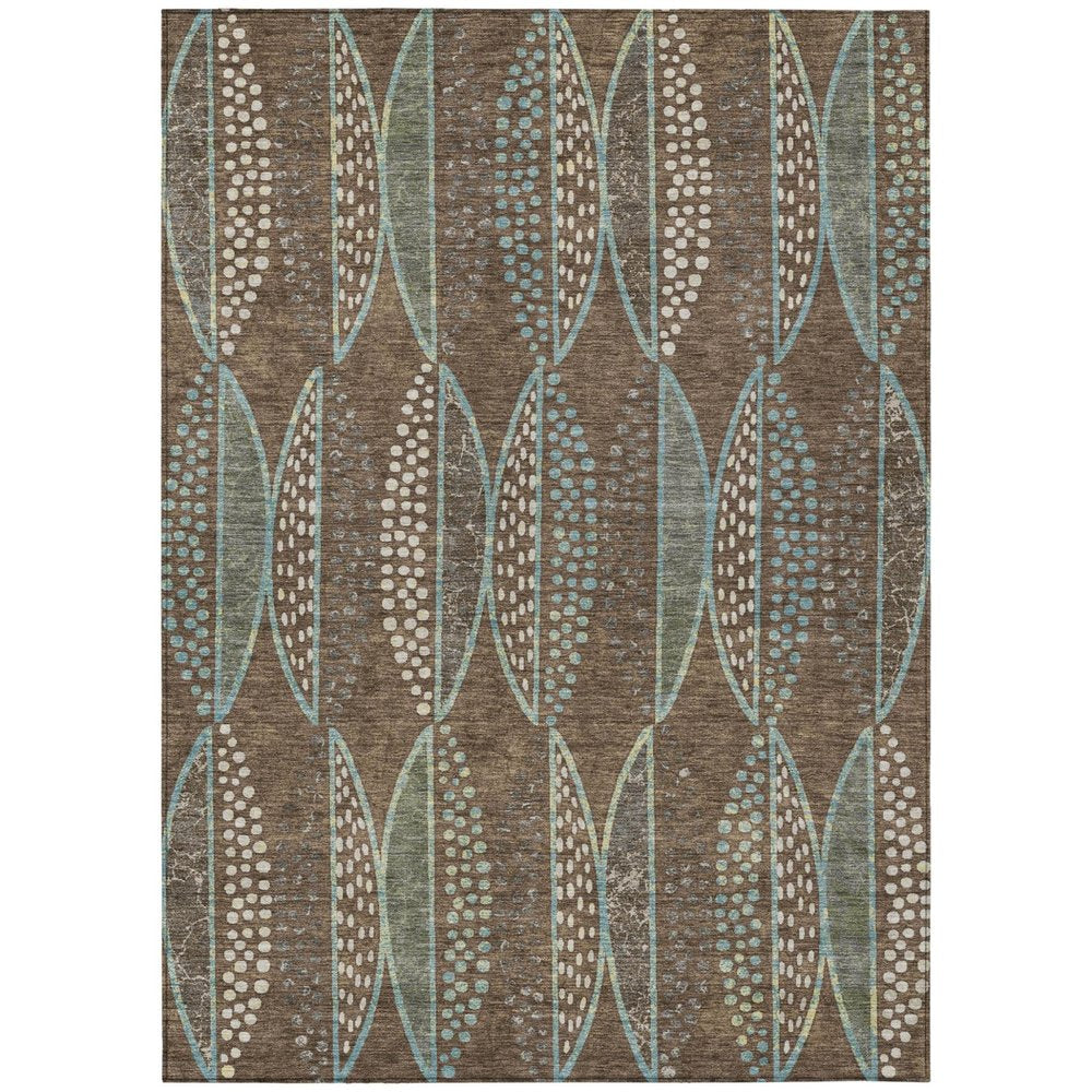 8' X 10' Brown And Gray Geometric Washable Indoor Outdoor Area Rug — view 1