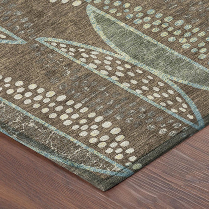 8' X 10' Brown And Gray Geometric Washable Indoor Outdoor Area Rug