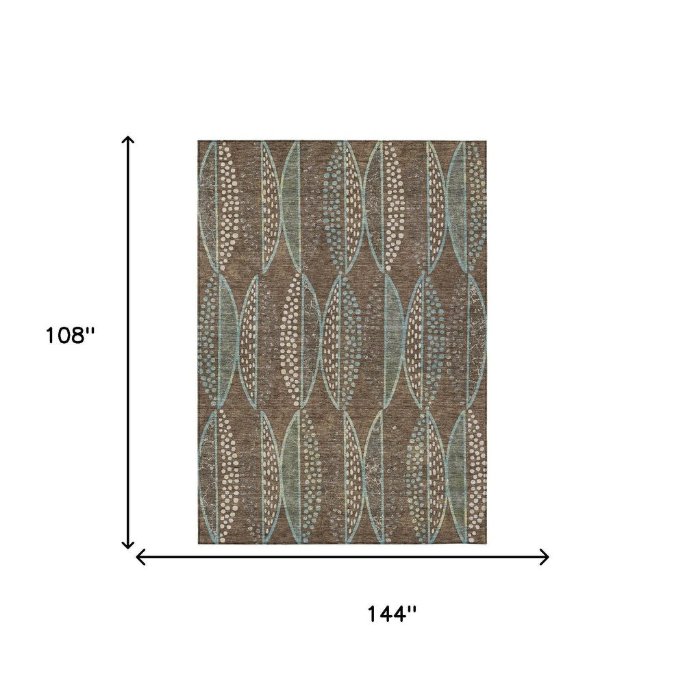 9' X 12' Brown And Gray Geometric Washable Indoor Outdoor Area Rug — view 4