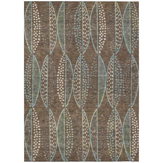 9' X 12' Brown And Gray Geometric Washable Indoor Outdoor Area Rug