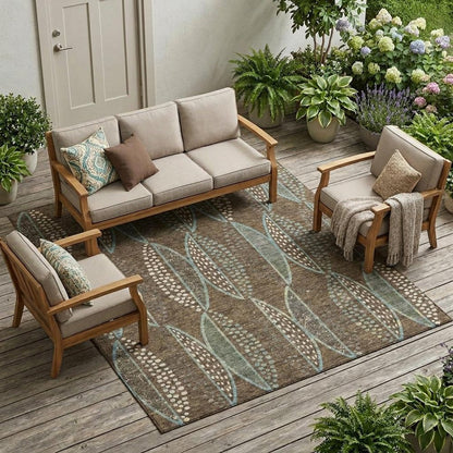 9' X 12' Brown And Gray Geometric Washable Indoor Outdoor Area Rug