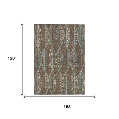 10' X 14' Brown And Gray Geometric Washable Indoor Outdoor Area Rug HomeRoots