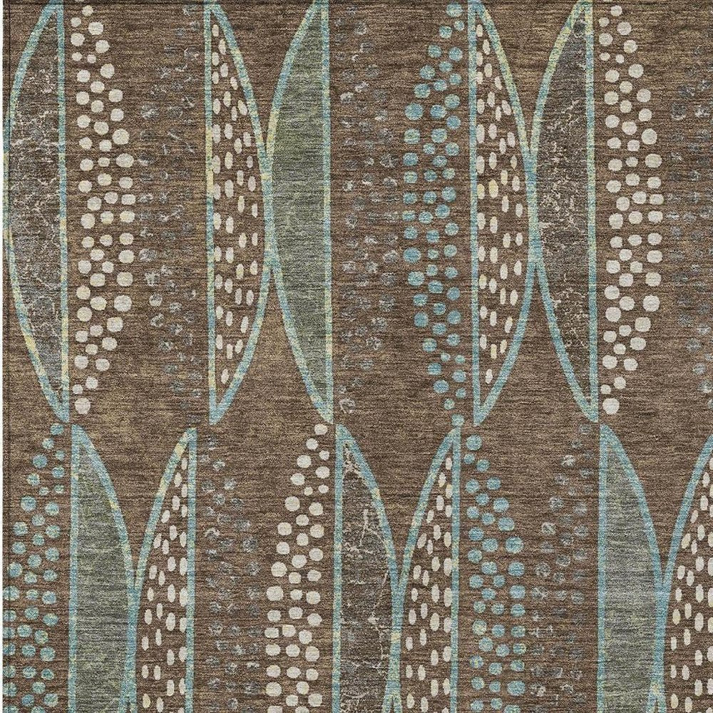 10' X 14' Brown And Gray Geometric Washable Indoor Outdoor Area Rug — view 6