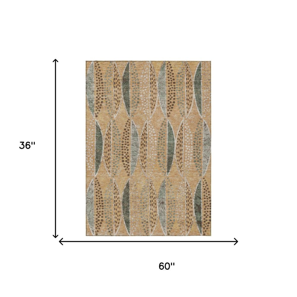 3' X 5' Copper And Beige Geometric Washable Indoor Outdoor Area Rug HomeRoots