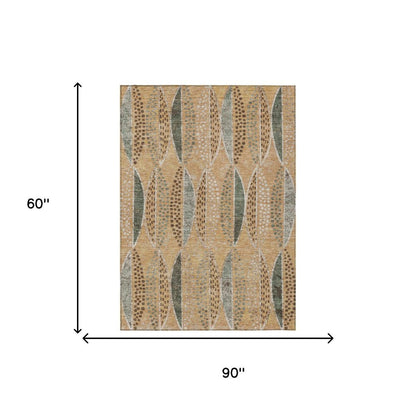 5' X 8' Copper And Beige Geometric Washable Indoor Outdoor Area Rug HomeRoots