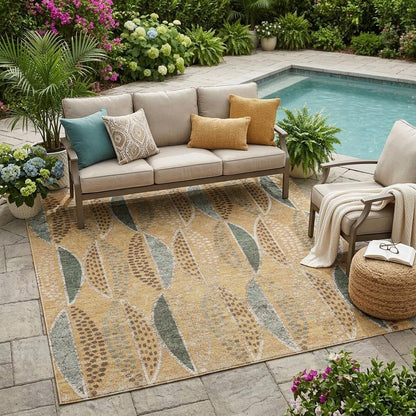 5' X 8' Copper And Beige Geometric Washable Indoor Outdoor Area Rug HomeRoots