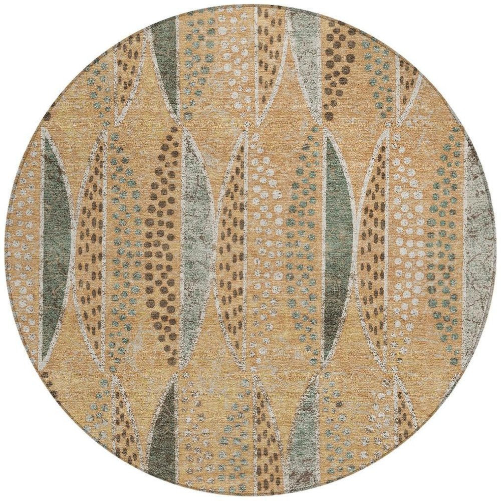 8' Copper And Beige Round Geometric Washable Indoor Outdoor Area Rug HomeRoots