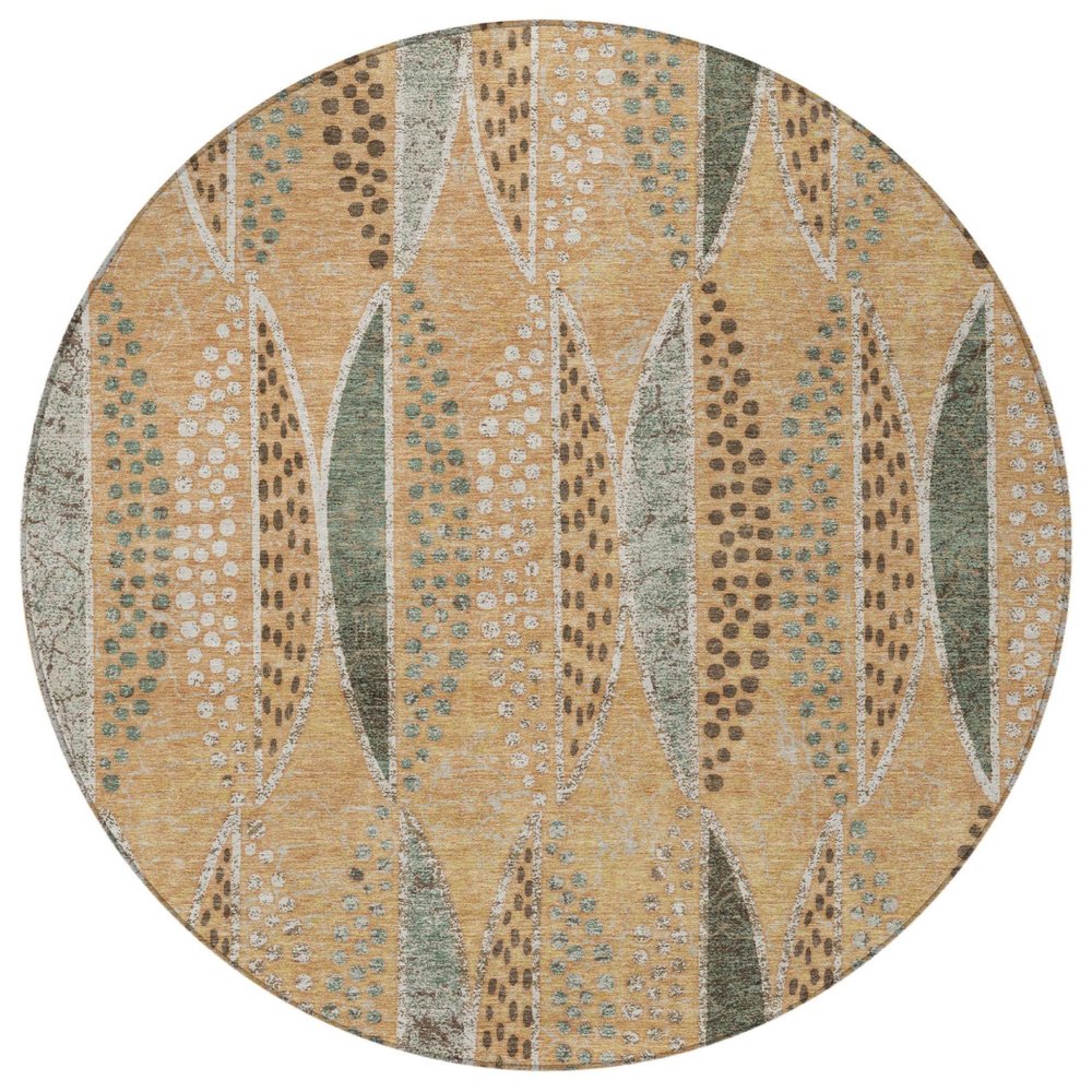 8' Copper And Beige Round Geometric Washable Indoor Outdoor Area Rug — view 7