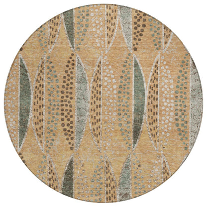 8' Copper And Beige Round Geometric Washable Indoor Outdoor Area Rug HomeRoots