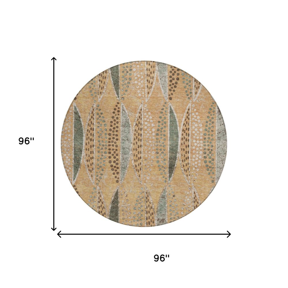 8' Copper And Beige Round Geometric Washable Indoor Outdoor Area Rug — view 4