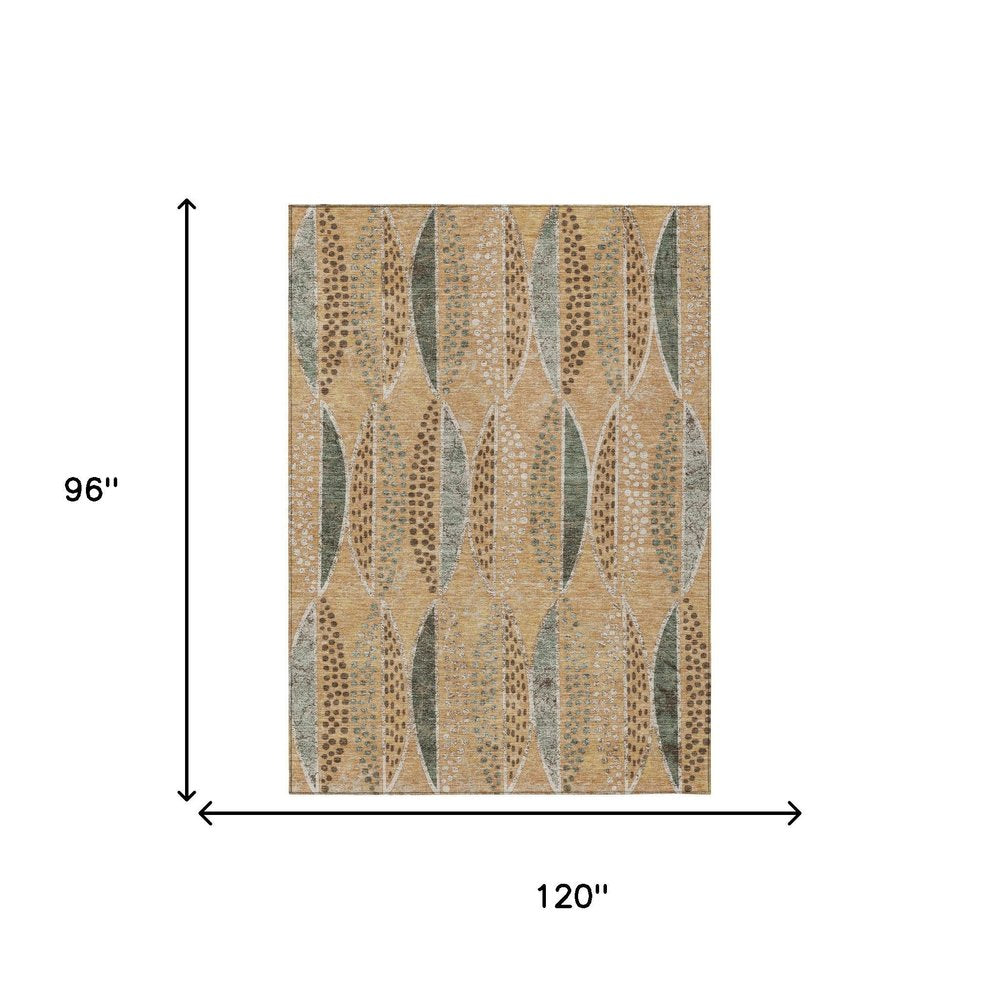 8' X 10' Copper And Beige Geometric Washable Indoor Outdoor Area Rug — view 4