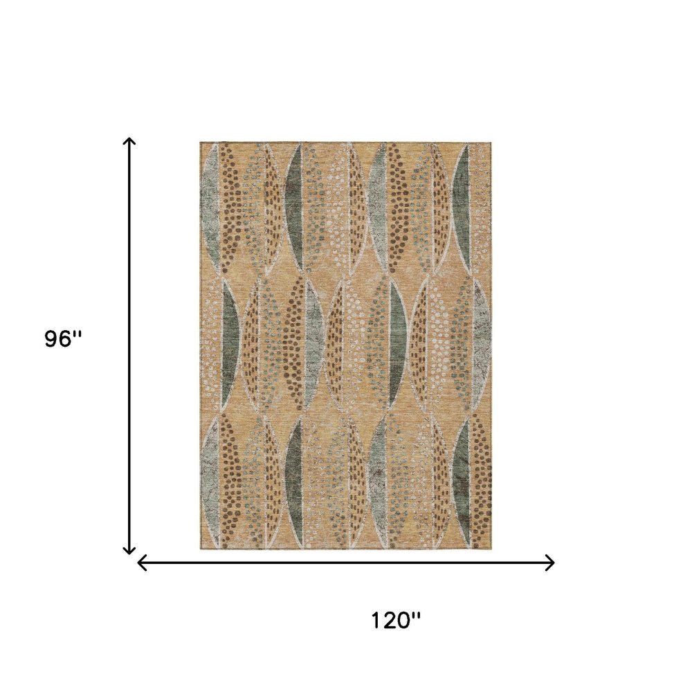 8' X 10' Copper And Beige Geometric Washable Indoor Outdoor Area Rug — view 4