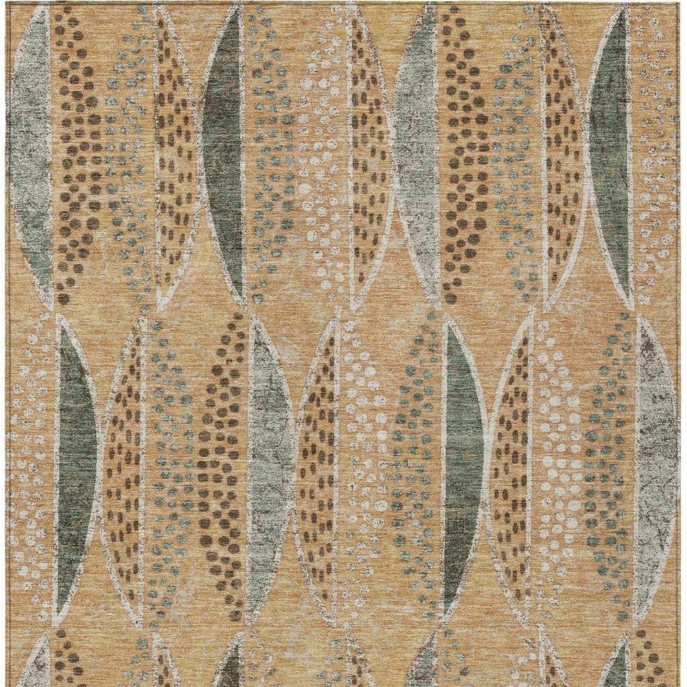 8' X 10' Copper And Beige Geometric Washable Indoor Outdoor Area Rug
