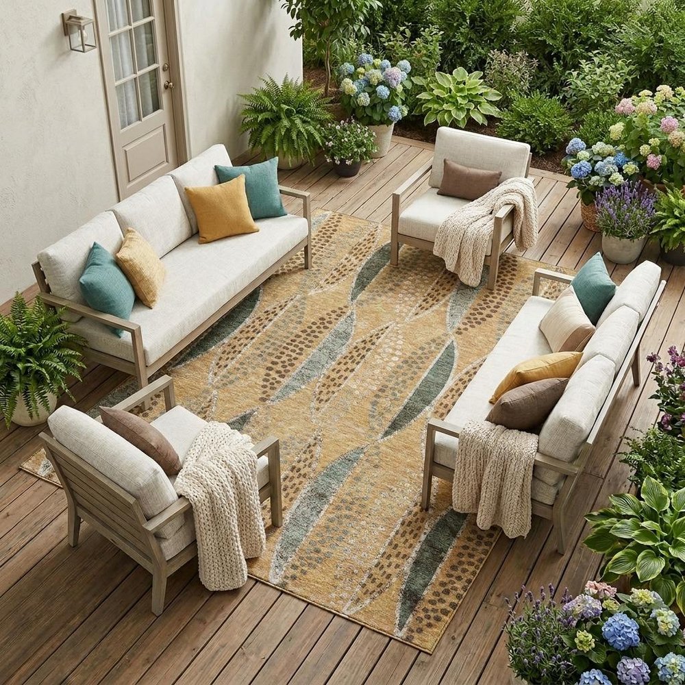 8' X 10' Copper And Beige Geometric Washable Indoor Outdoor Area Rug — view 5