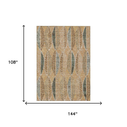 9' X 12' Copper And Beige Geometric Washable Indoor Outdoor Area Rug