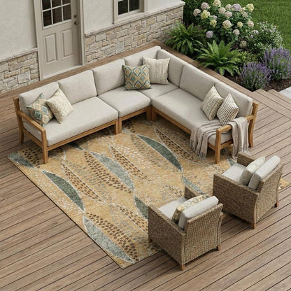 9' X 12' Copper And Beige Geometric Washable Indoor Outdoor Area Rug