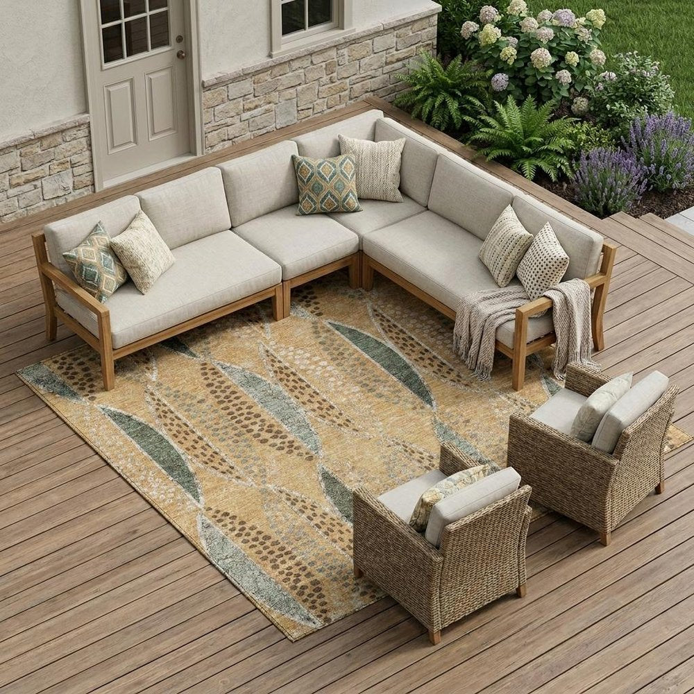 9' X 12' Copper And Beige Geometric Washable Indoor Outdoor Area Rug — view 5